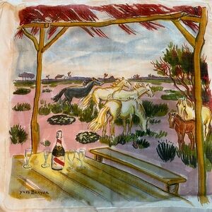 Rare Mumm Yves Brayer promotional handkerchief with Horses 1960